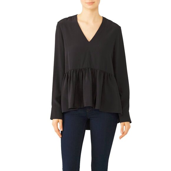 Tibi Black Silk CDC Peplum Top - Picture 1 of 10
